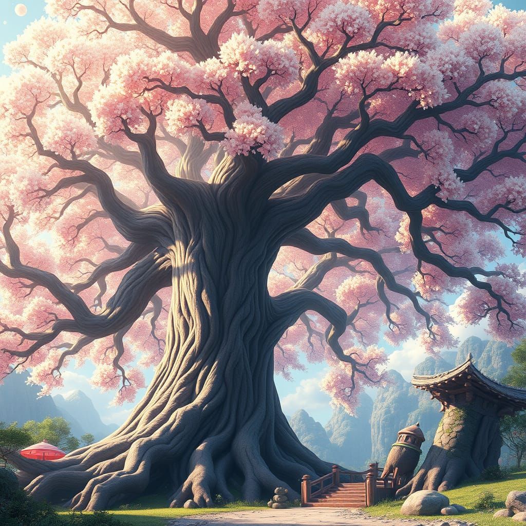 Ethereal World Tree Concept Art in 3D Anime Style