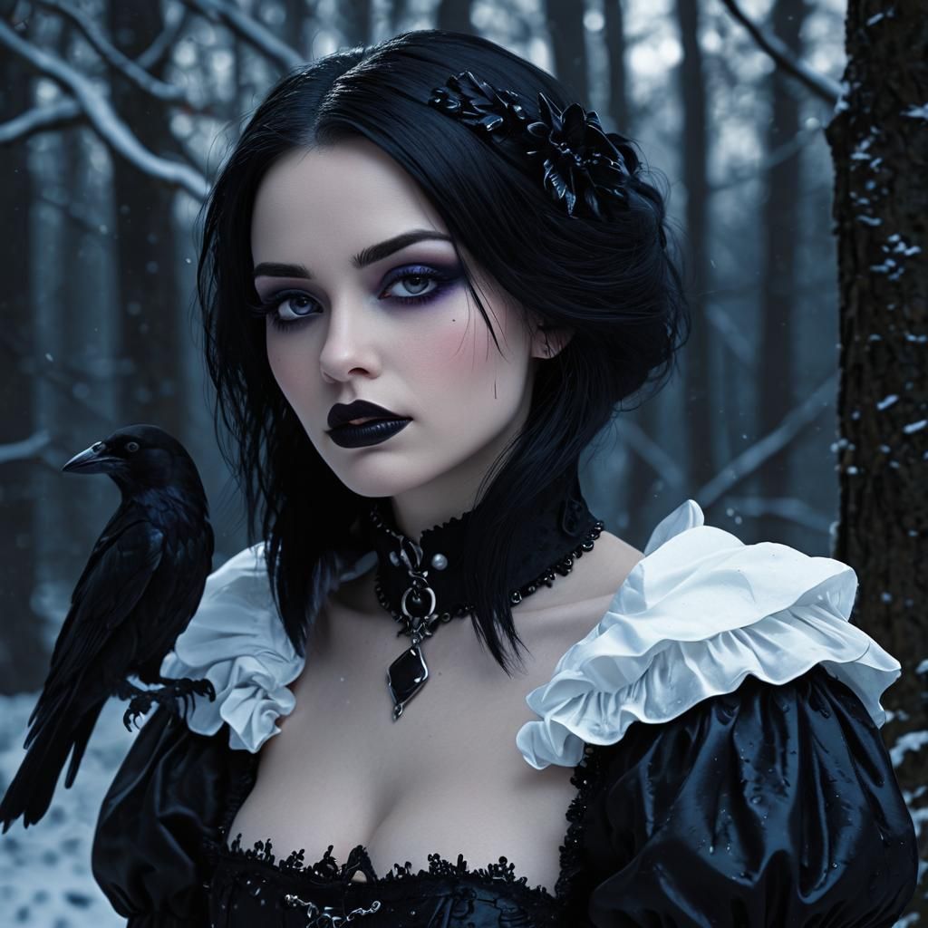Gothic Snow White in Dark Forest Portrait