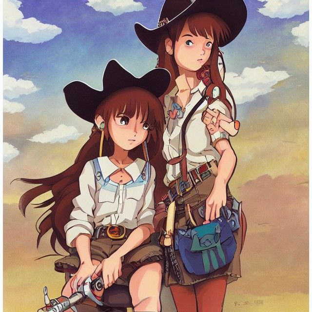 Cowgirl Smoking Pipe in Studio Ghibli Style