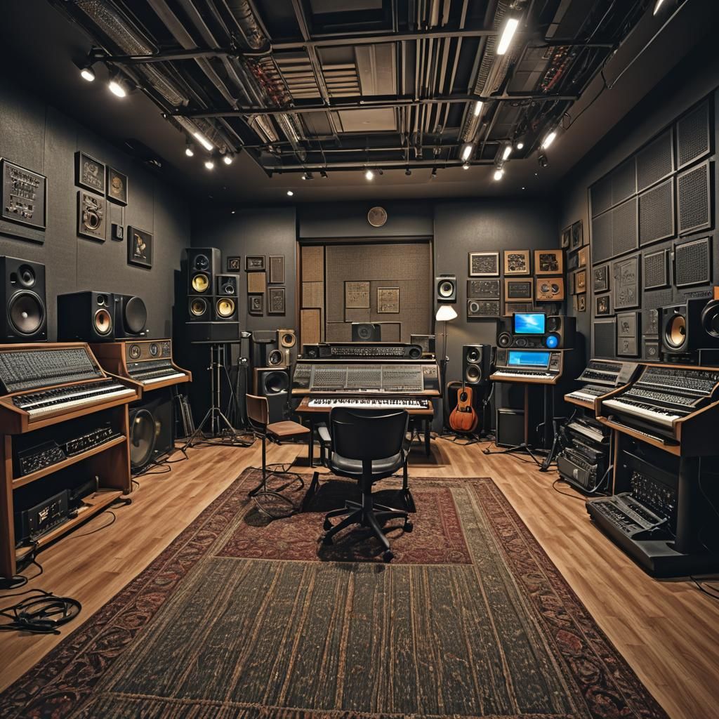 Hyperrealistic Music Studio with Intricate Details
