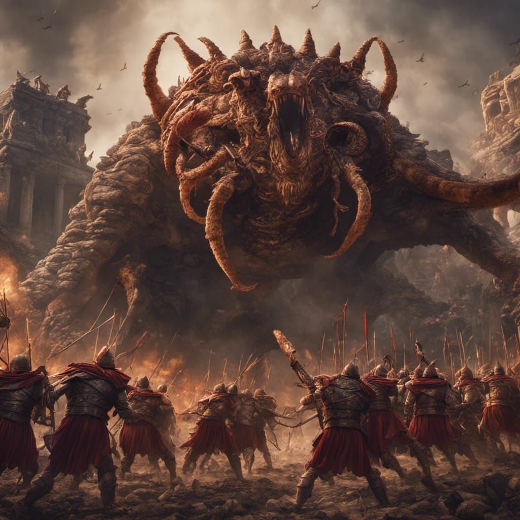 Roman Legion Battles Giant Centipedes in Detailed Matte Pain...