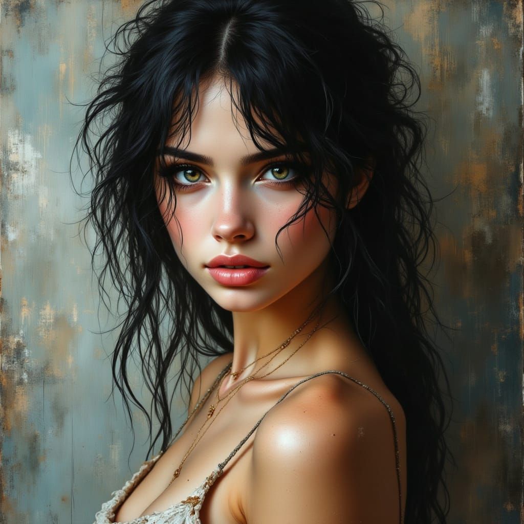 Expressive Portrait of Young Woman in Oil Painting Style