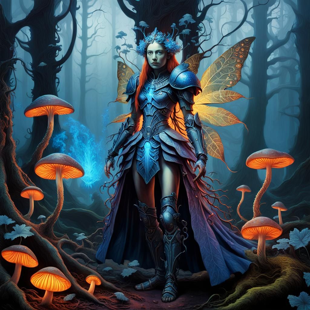 Fairy in Bioluminescent Armor, Jan van Eyck Style