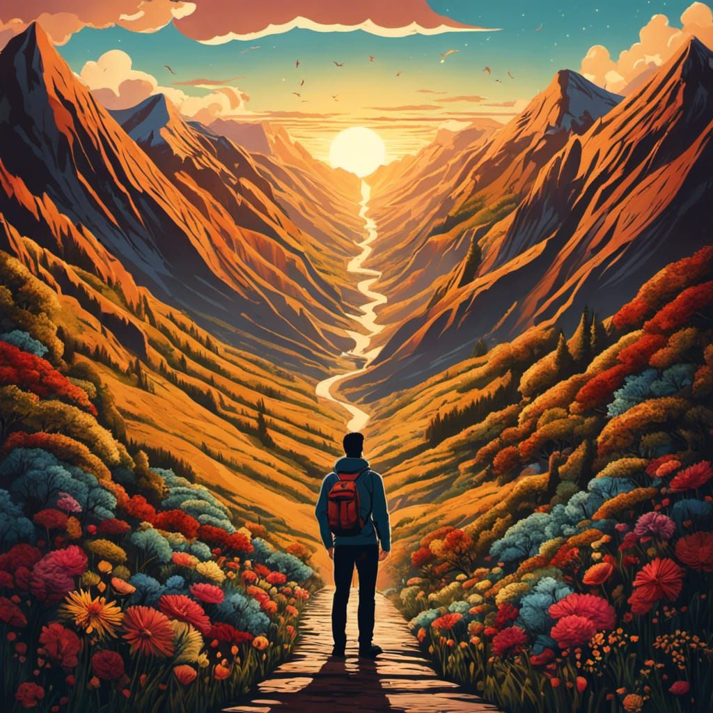 Person on Mountain Path Contemplates Choices