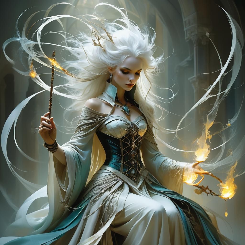 Female Mage Weaving Magic in Avant Garde Style