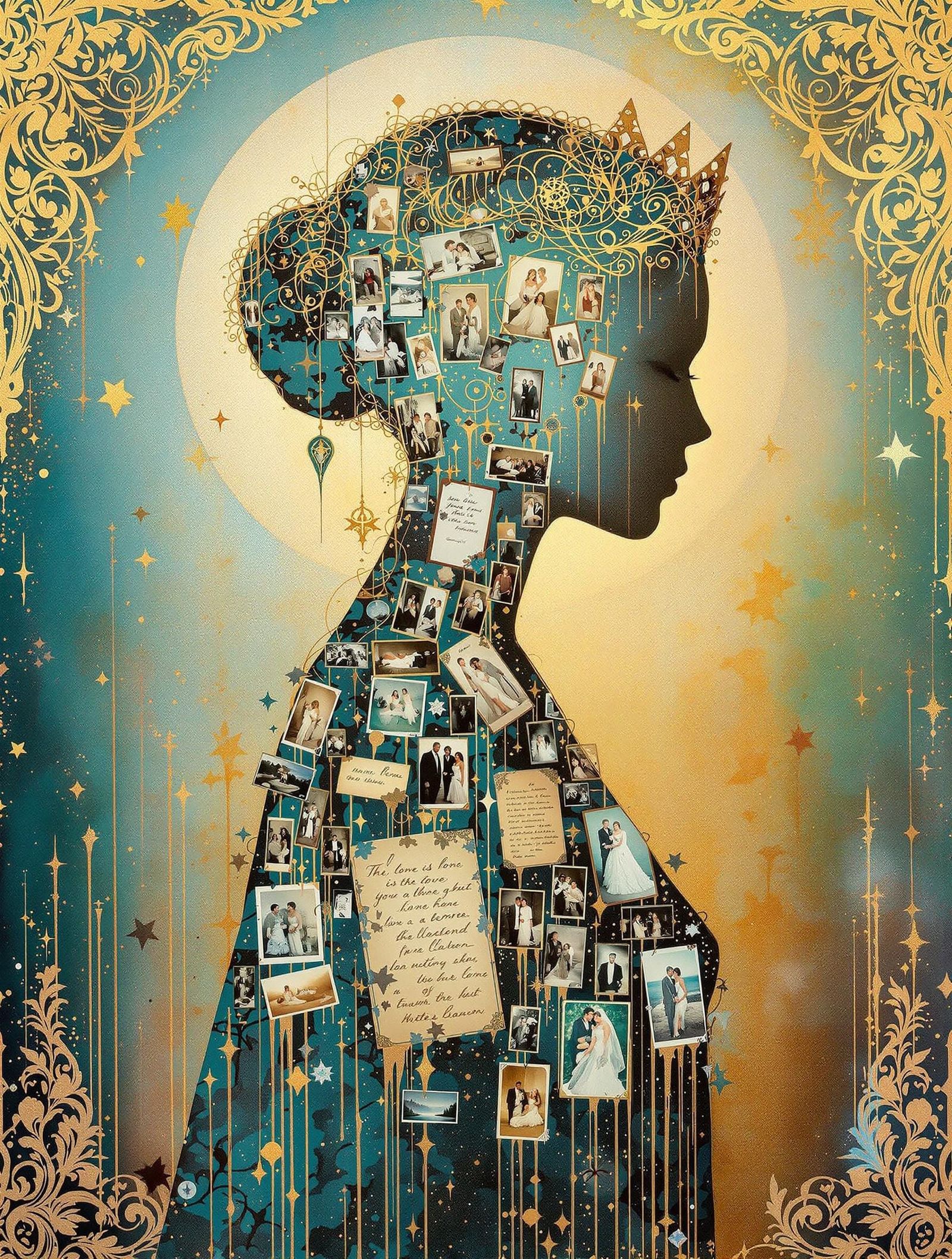 Regal Figure in Vibrant Filigree Acrylic Painting