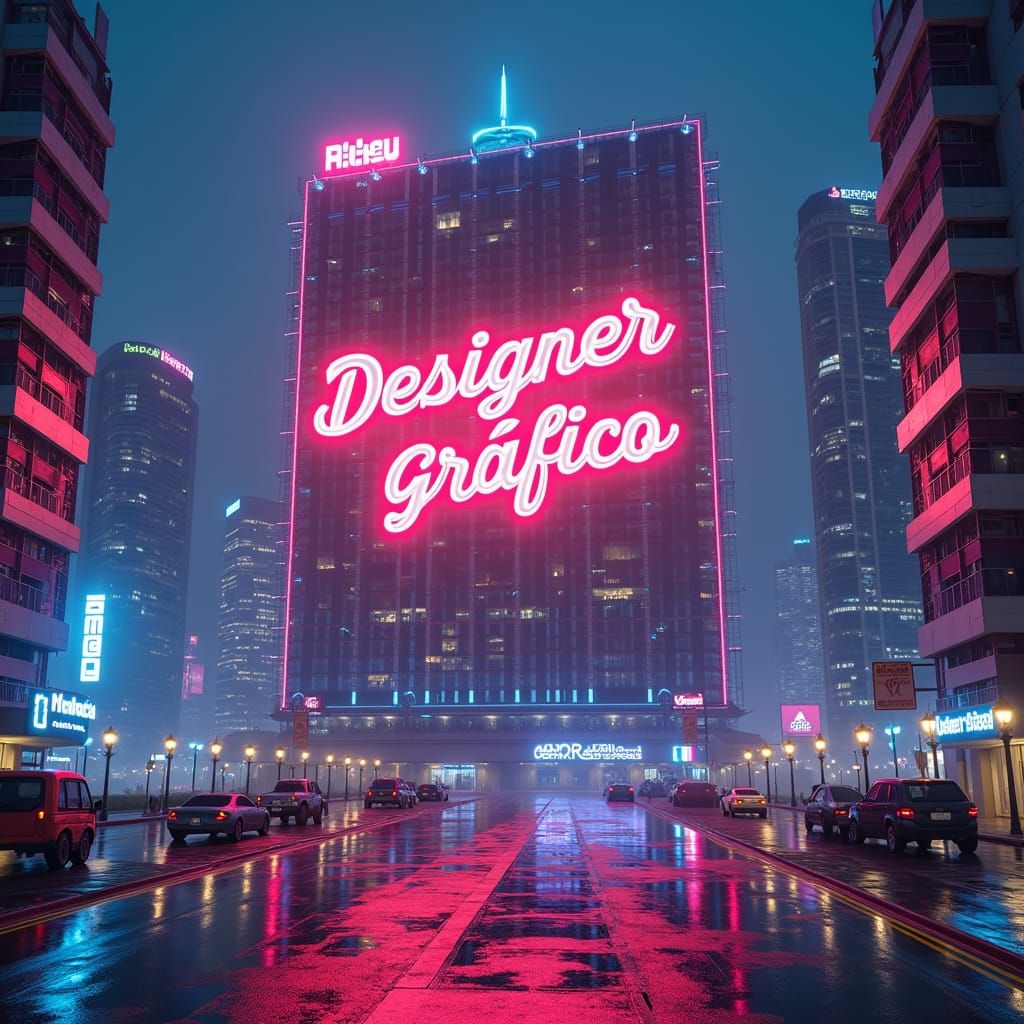 Neon Cityscape with Cyberpunk Graphic Design