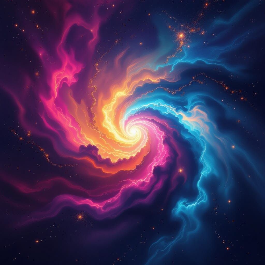 Cosmic Nebula Digital Painting in Abstract Expressionist Sty...