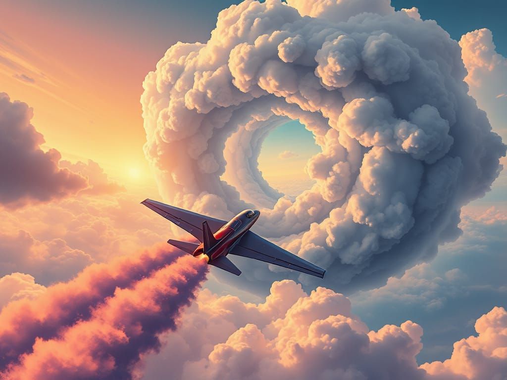 Jet Soars Through Swirling Vortex in Retro-Comic Style