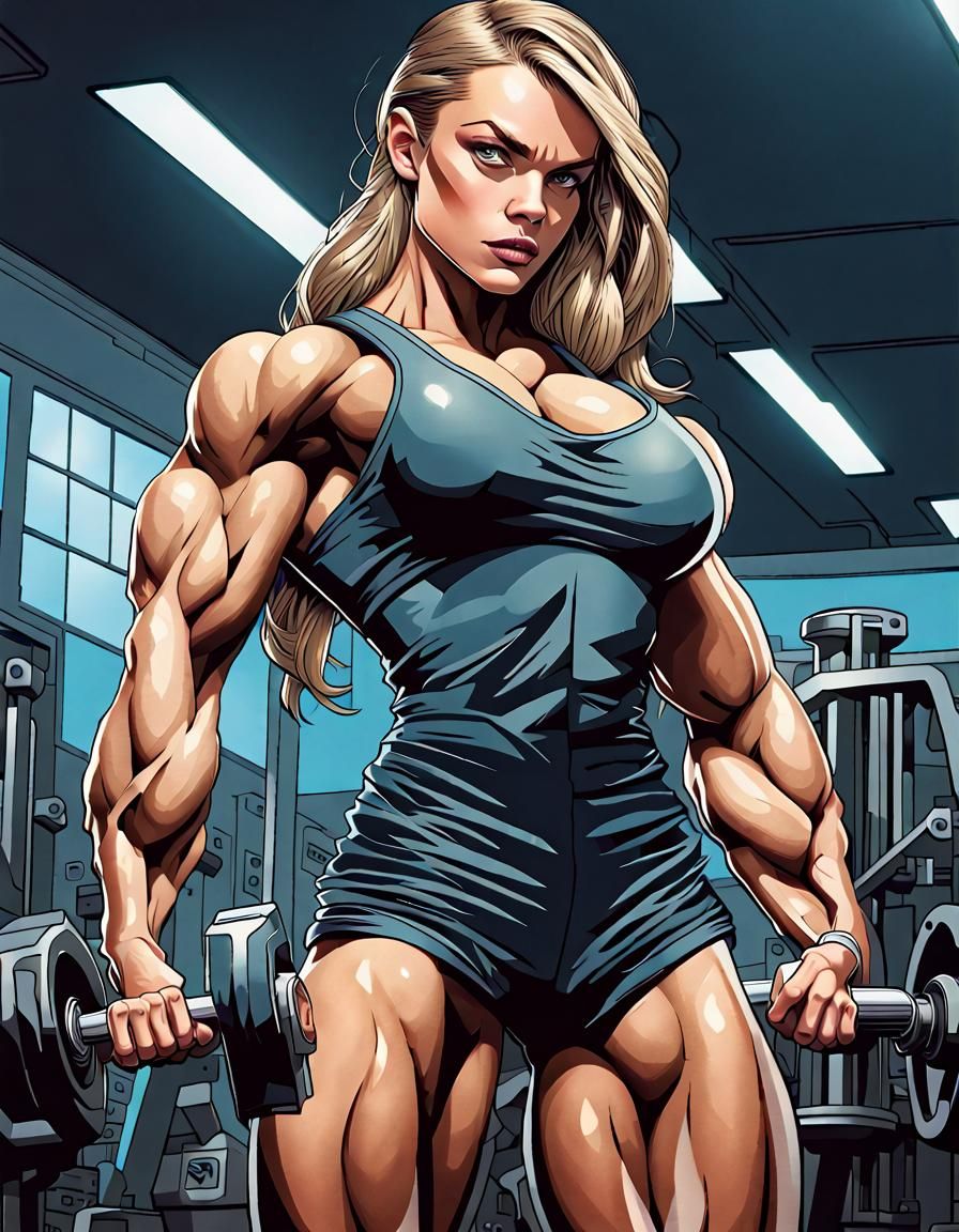 Cara Delevingne as a Female Bodybuilder in Comic Art