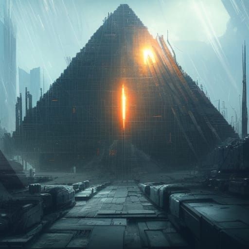 Cyberpunk Pyramid in Post-Apocalyptic Dark Fantasy