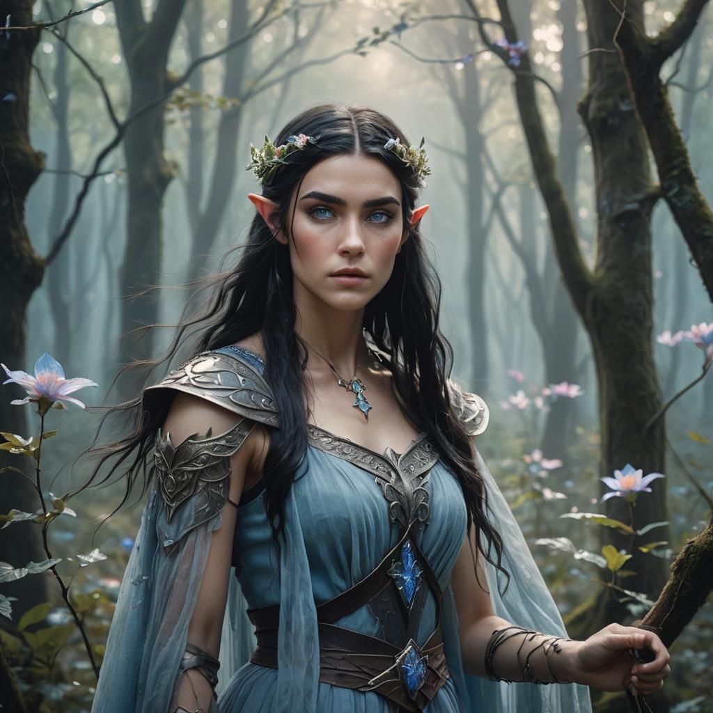 Ethereal Elven Warrior in Dreamy Fantasy Portrait