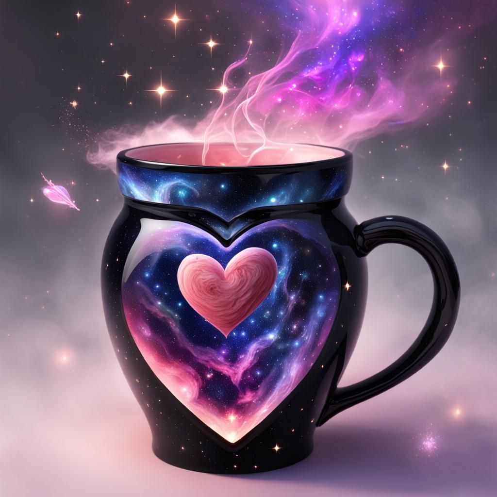 Galaxy Heart Mug with Rose and Wings