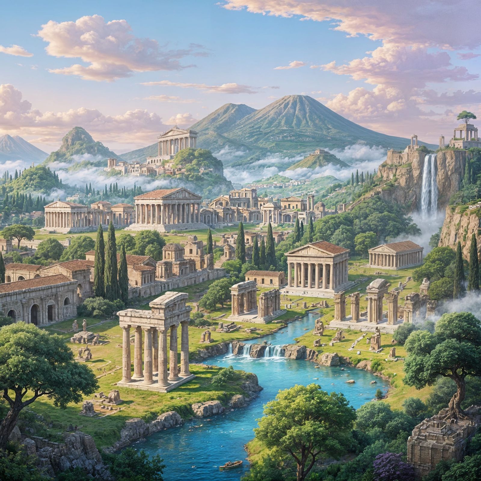 Surreal Thriving Pompeii Before Destruction