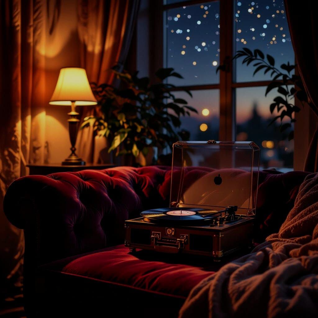 Romantic R&B Scene in Cozy Dimly Lit Room