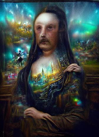 Surreal Mona Lisa: Steampunk Cyberpunk Oil Painting