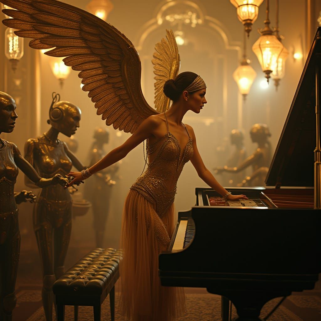 Steampunk Jazz Club Scene with Mechanical Flapper