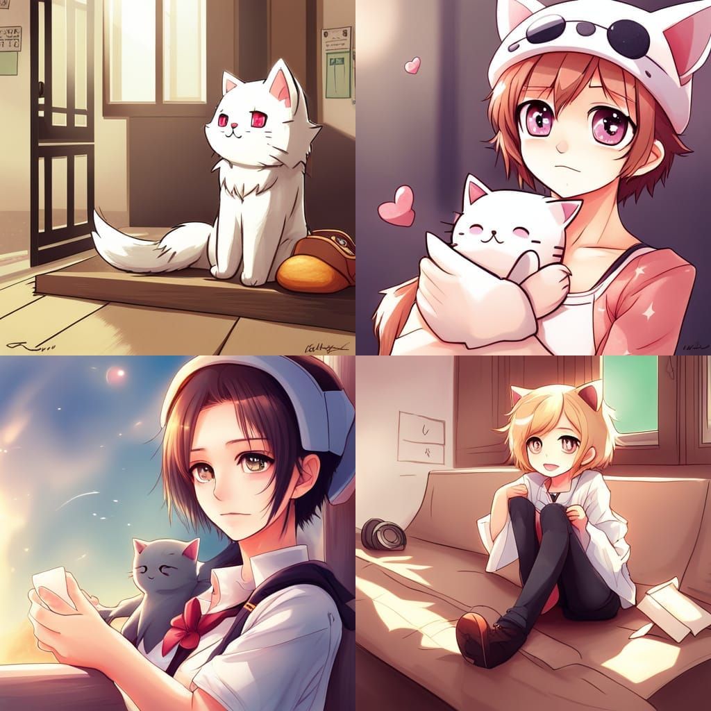 Kawaii Cat in Anime Manga Style