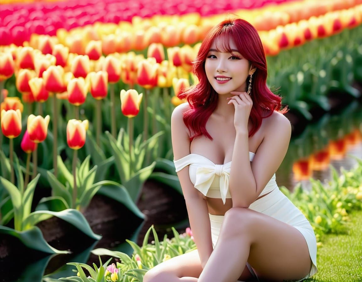 K-Pop Idol in Tulip Garden: Professional Photography