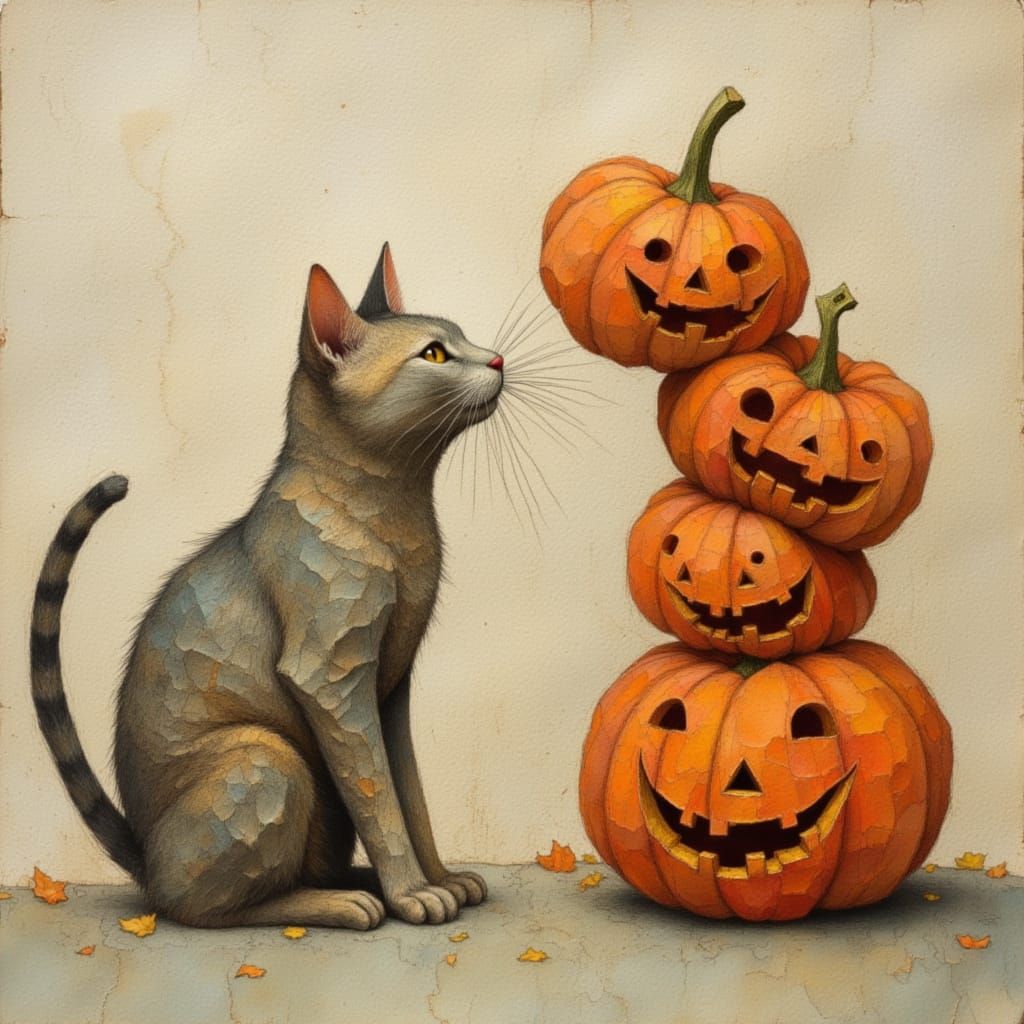 Paper Cat vs. Paper Jack-o'-Lanterns