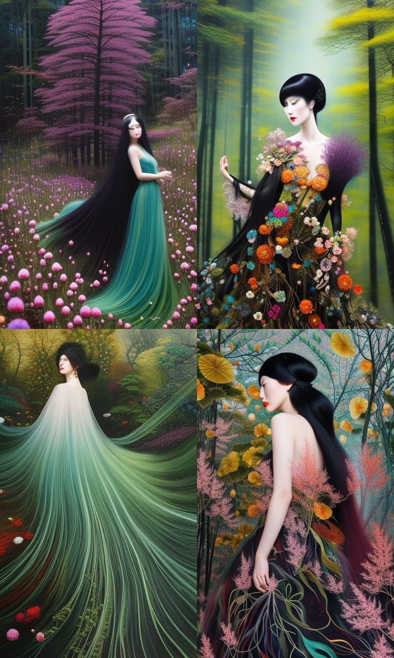 Woman in Surreal Flower Dress, Digital Art