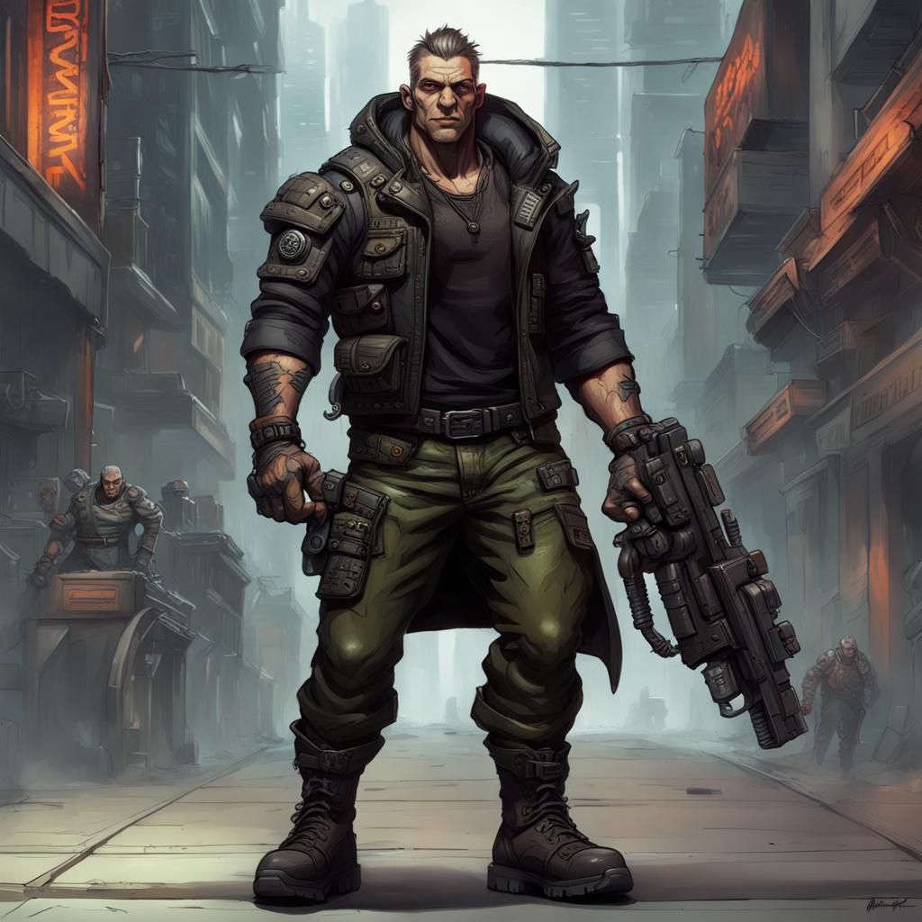 Shadowrunner in armoured jacket