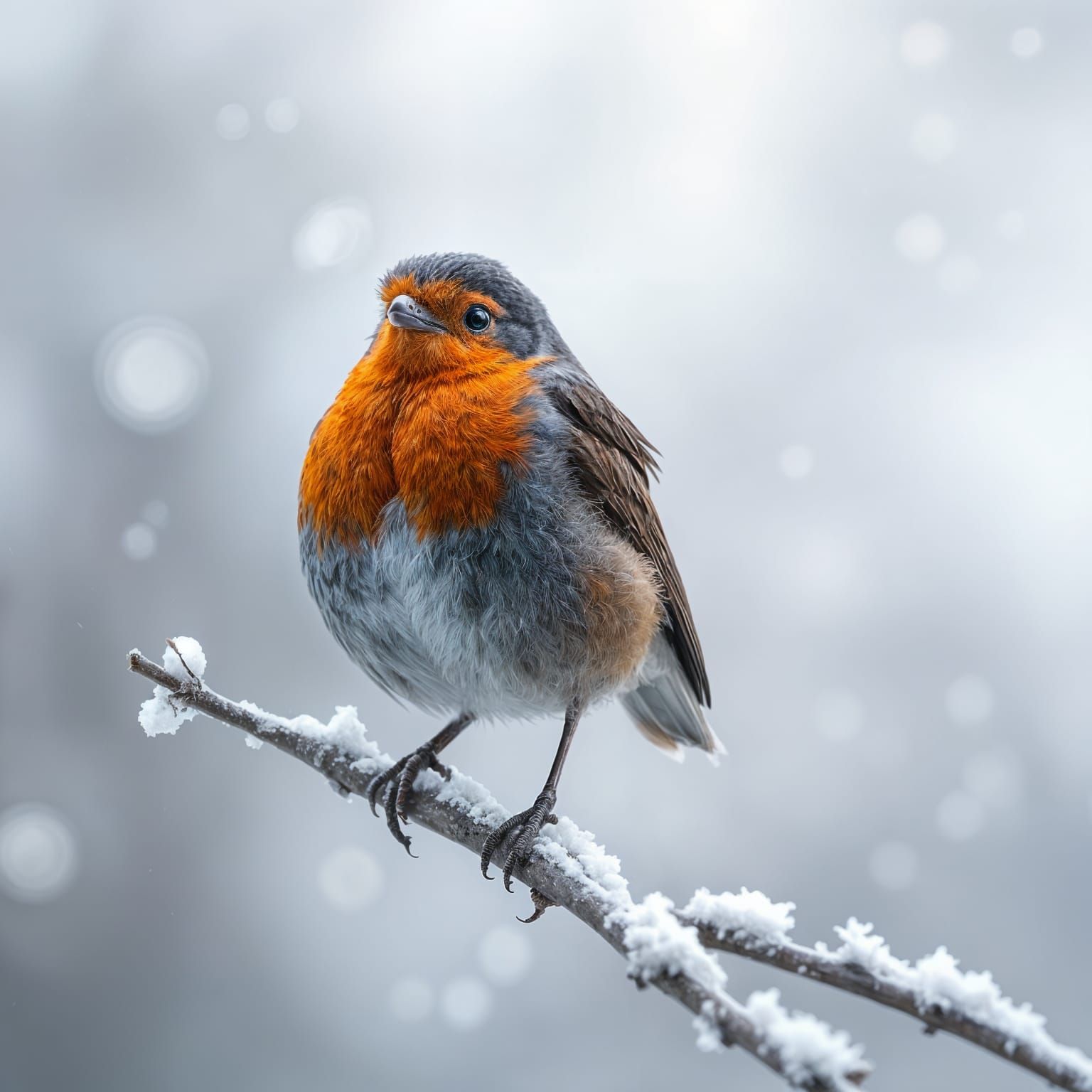 Hyperrealistic Robin in Winter Scene