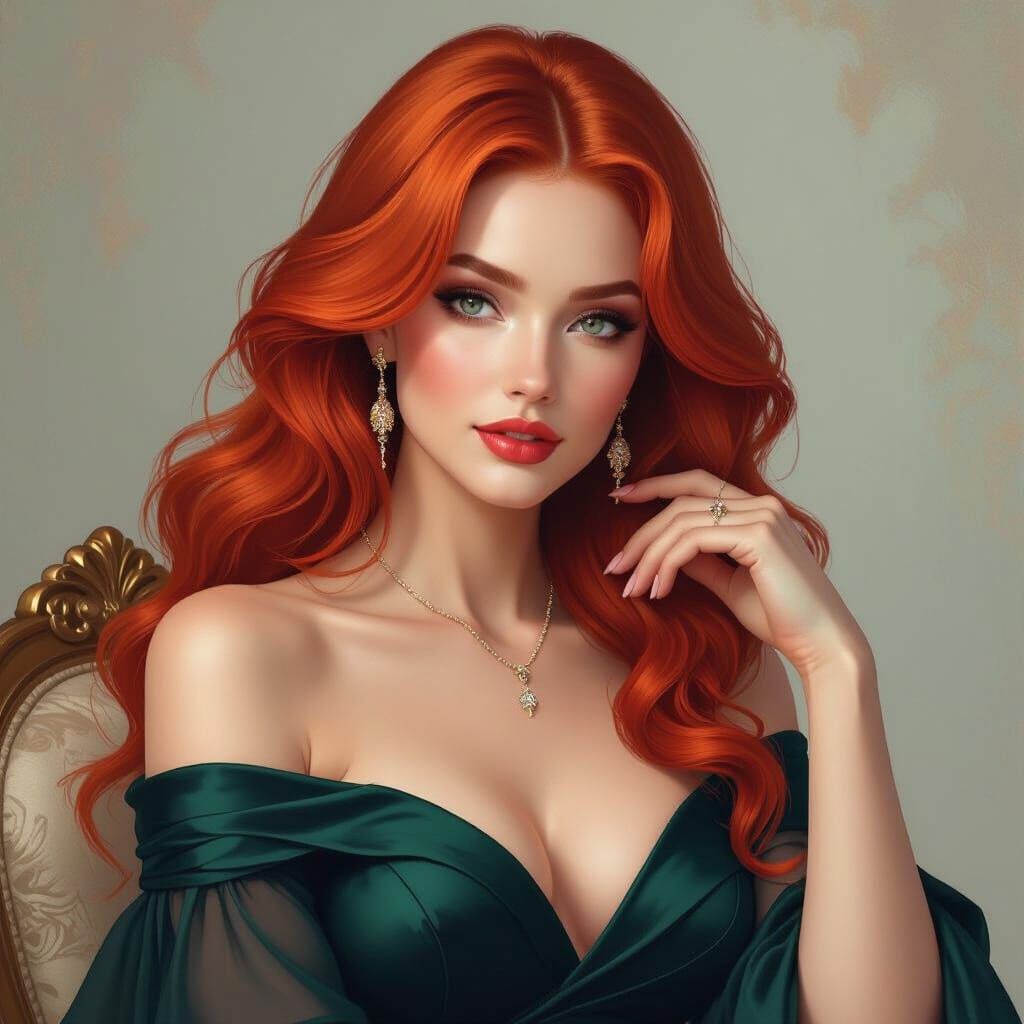 Hyperrealistic Portrait of a Woman with Red Hair