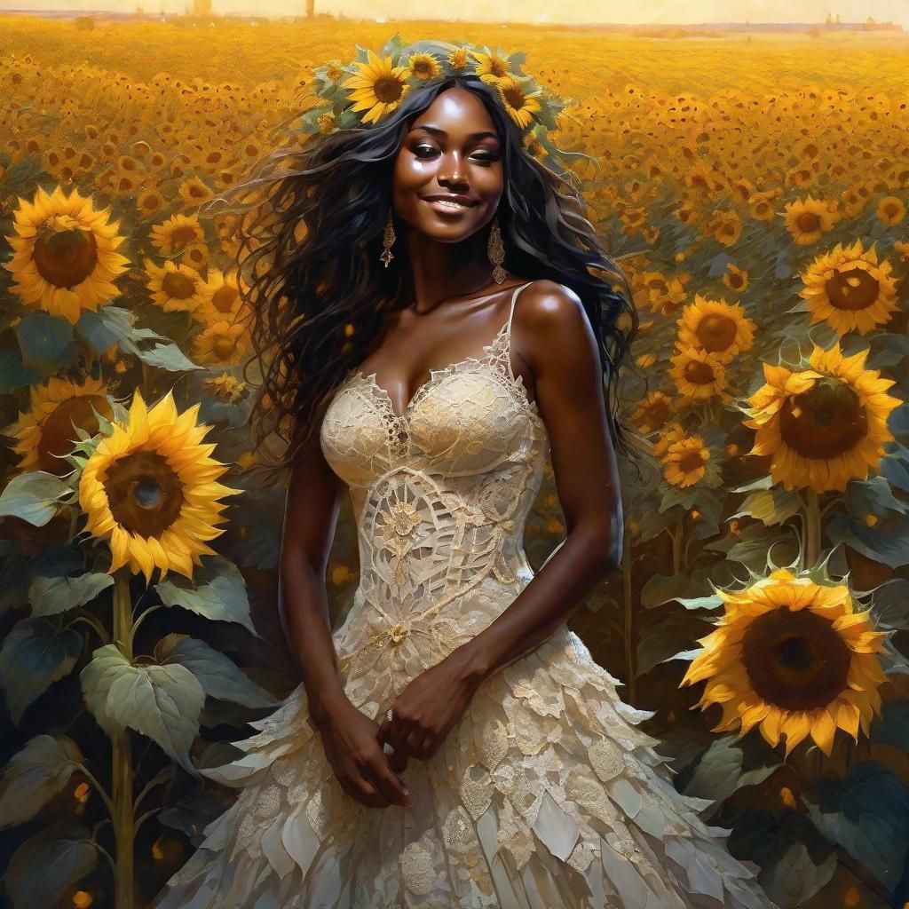 Anime Sunflower Woman with Lacy Adornments