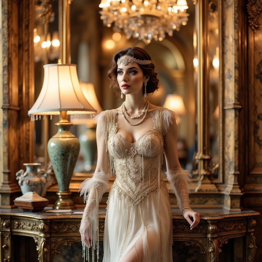 Elegant Flapper in Art Nouveau Style at the Plaza Hotel