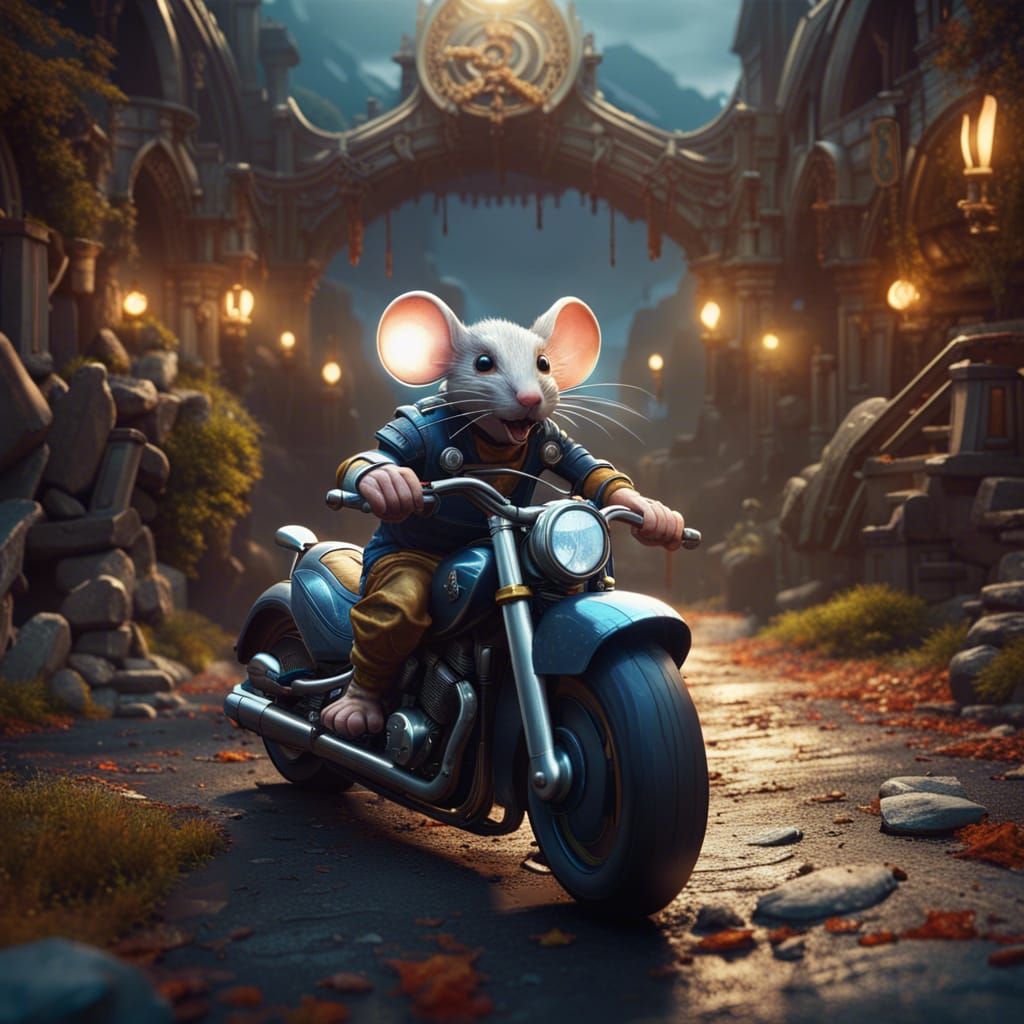 Mouse Biker in Detailed Digital Matte Painting