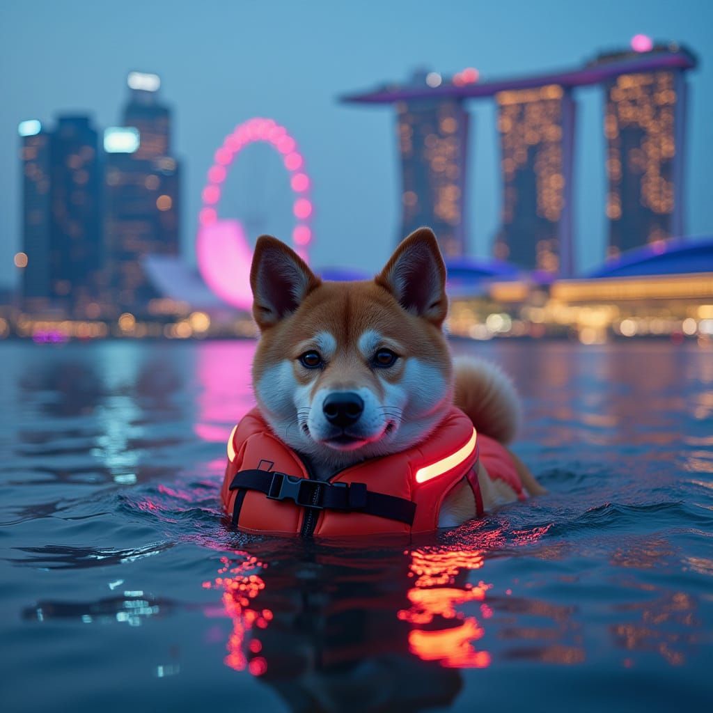 Shiba Inu Swims Near Futuristic Marina Bay