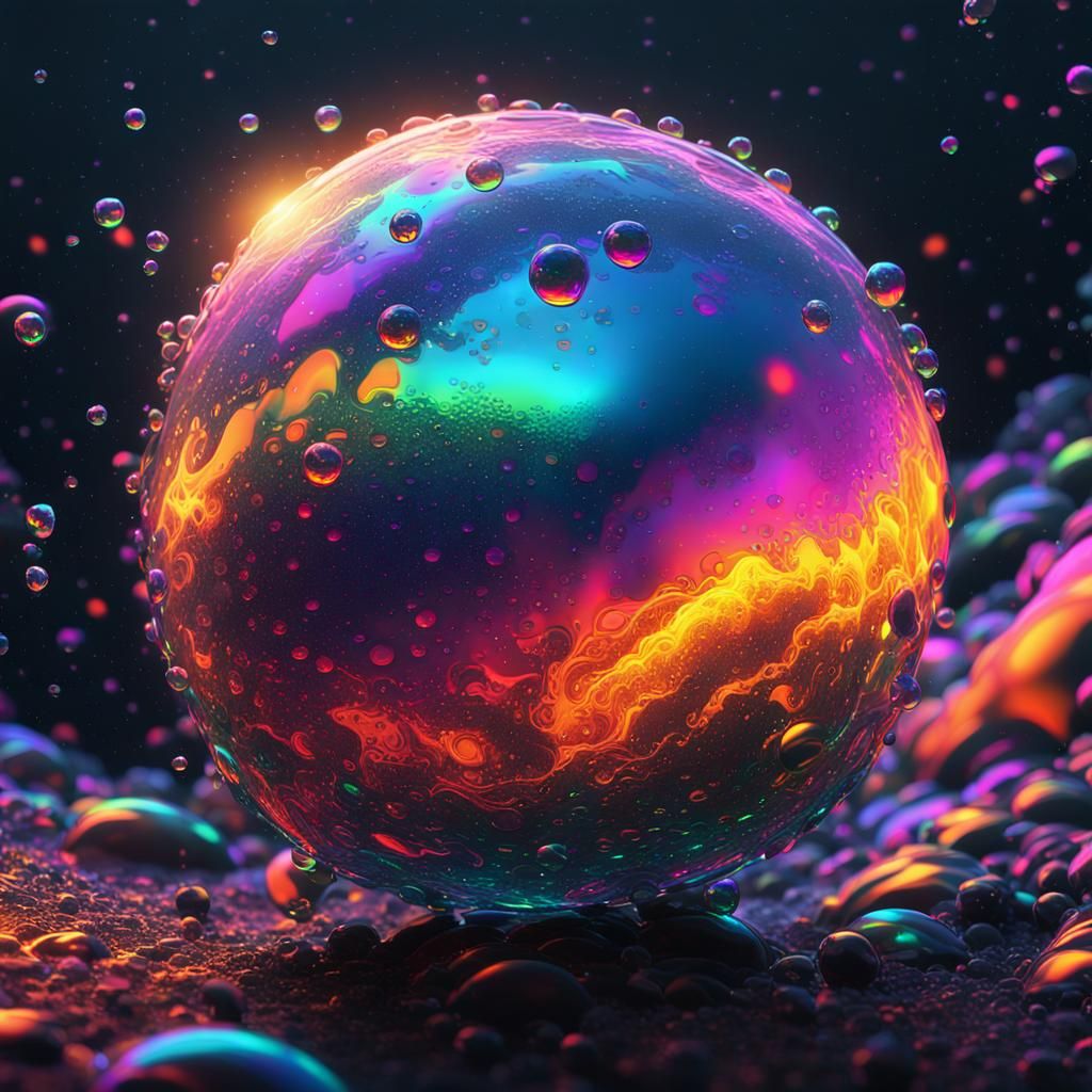 Iridescent Snowball Hurtling Through Space in Cyberpunk Styl...