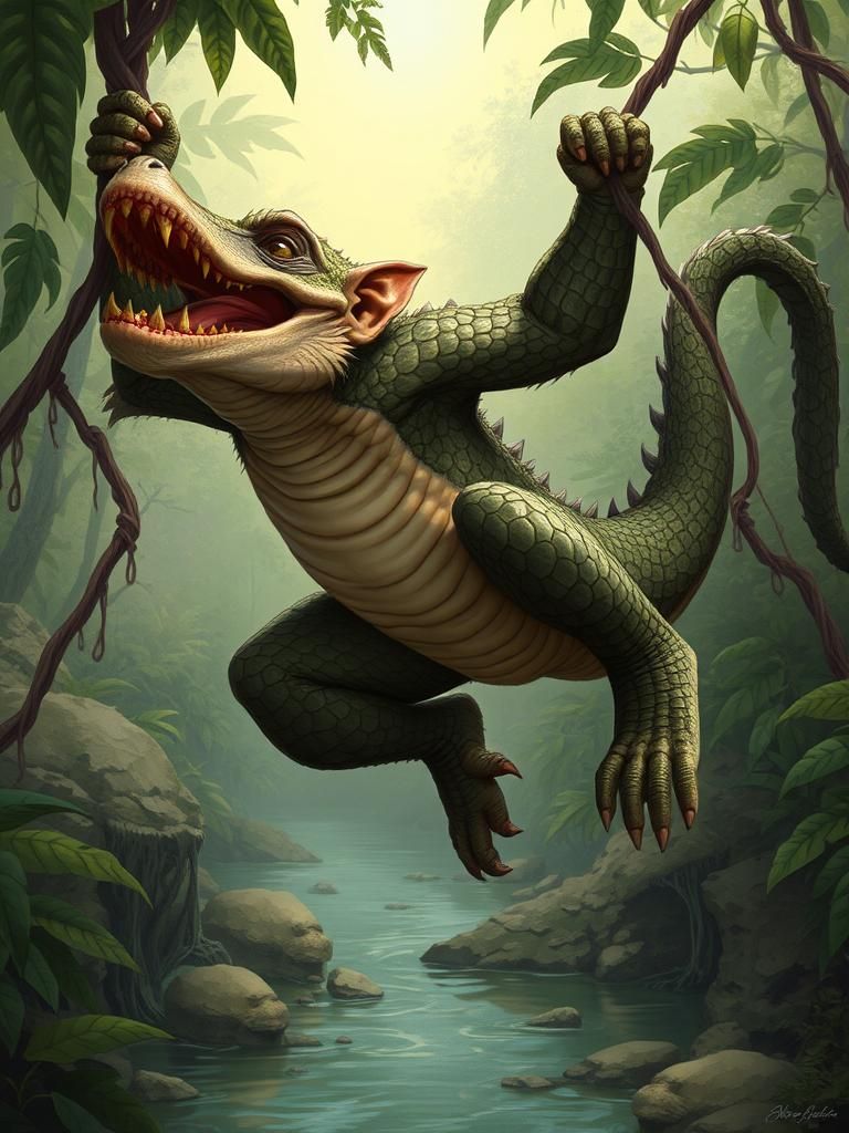 Monkey-Crocodile Hybrid Creature Concept Art