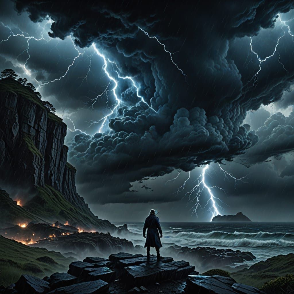 Ethereal Storm Goddess in Dark, High-Contrast Digital Art