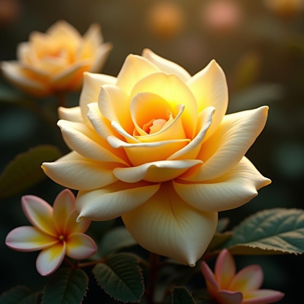 Majestic Yellow Rose in Bloom with Fig Leaves