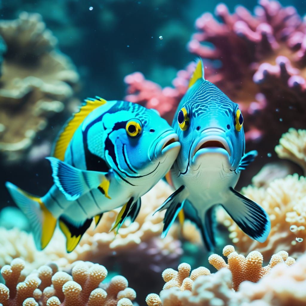 Vibrant Coral Reef Kiss in Pastel Hues