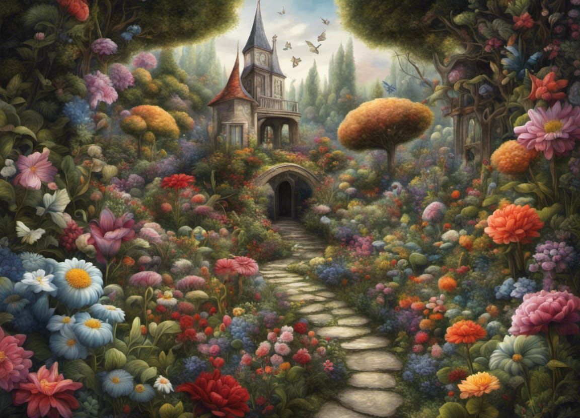 Hyperdetailed Flower Garden in Sharp Focus