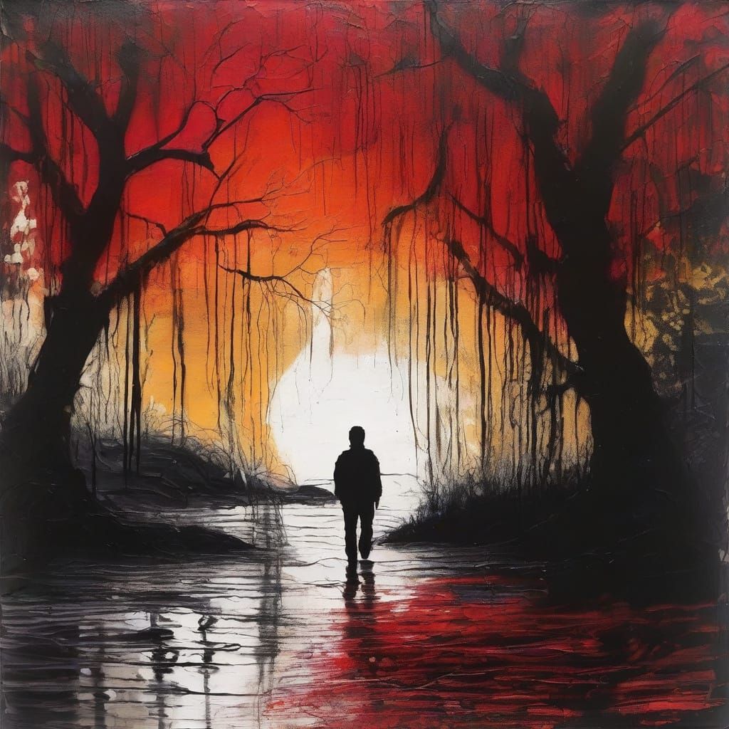 Lone Reader Under Willow Tree in Pop Art Style