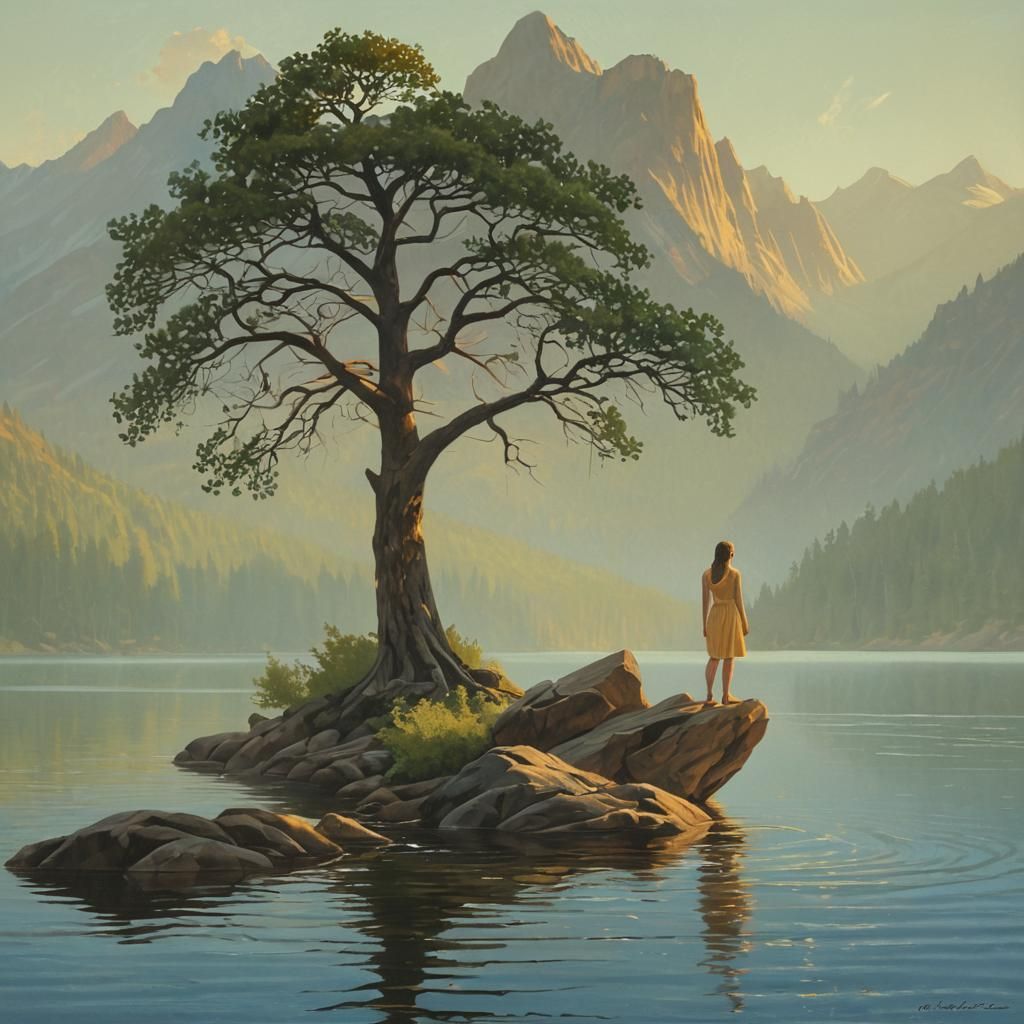 Majestic Lake Landscape in Warm Golden Light