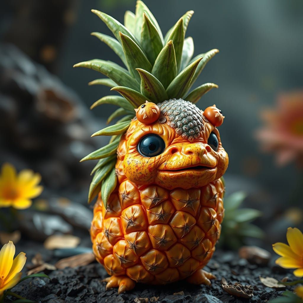 Vibrant Fantasy Pineapple Creature in Hyperrealistic Art