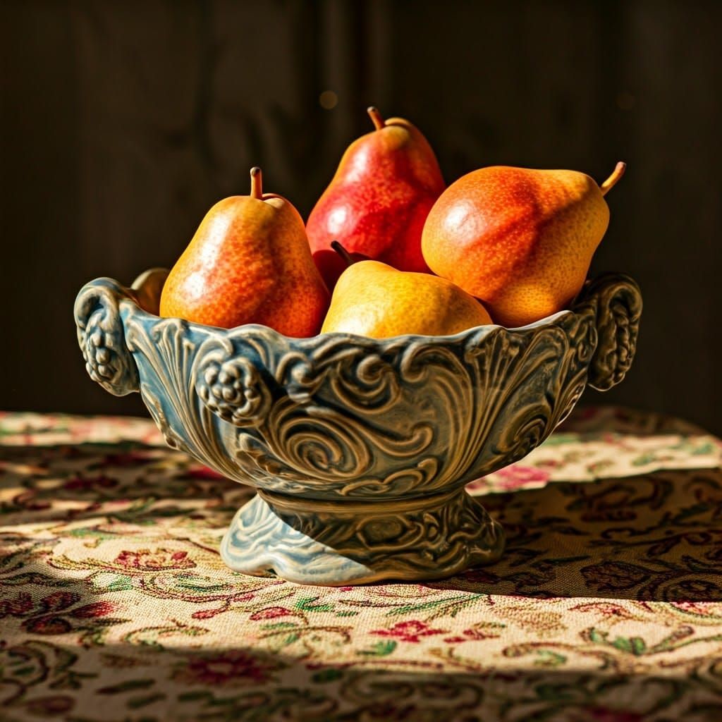 Art Nouveau Fruit Bowl with Red-Yellow Pears
