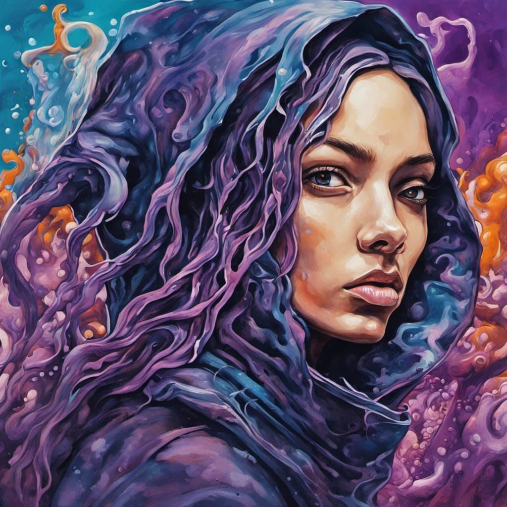 Cyberpunk Woman and Bigfin Squid in Graffiti Art