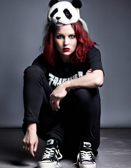 Metalhead Thrasher Panda Woman in Punk Style