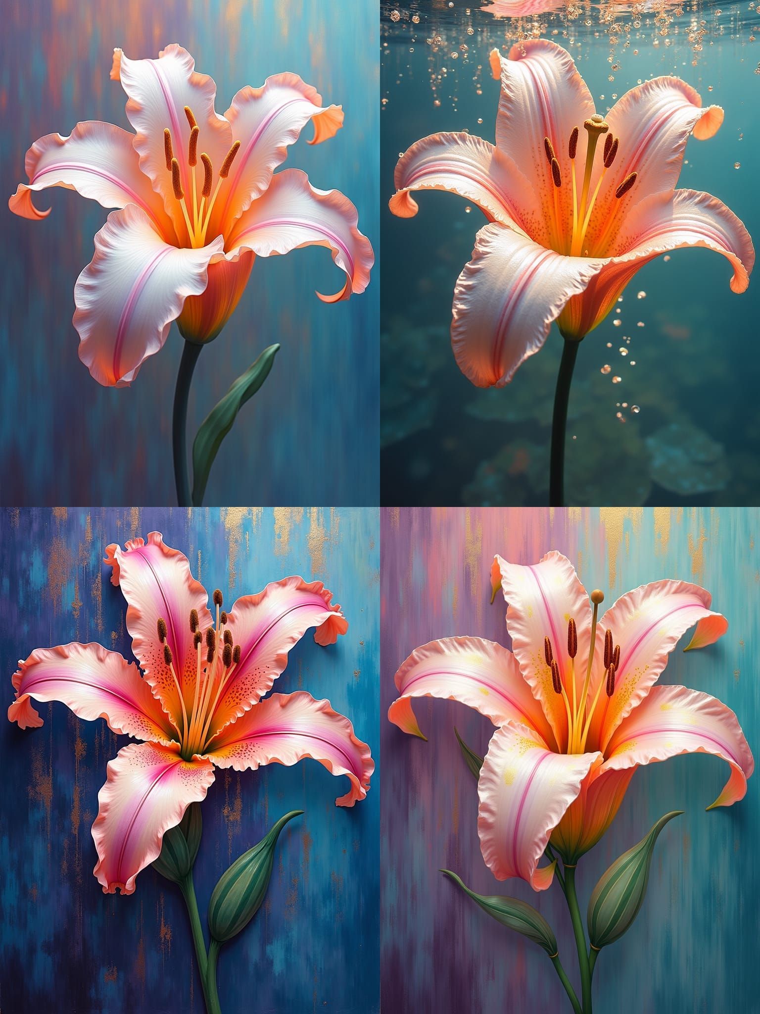 Abstract Lily Flower with Metallic Highlights