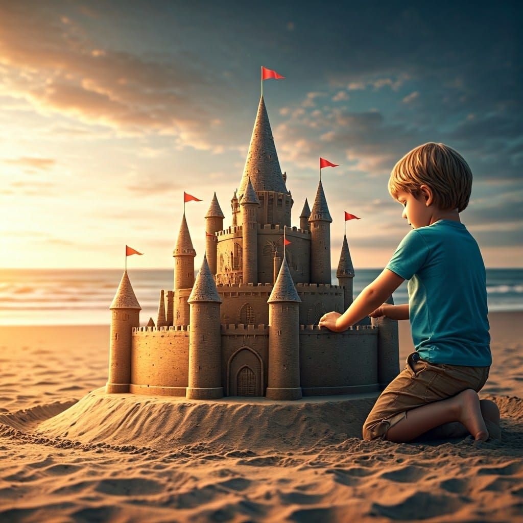 Hyperrealistic Sand Castle Masterpiece on the Beach