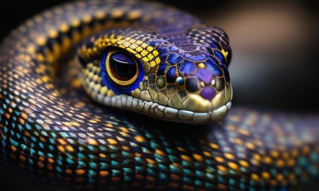 Chibi Cobra Portrait in Jewel-Tone Metallic Aztec Style