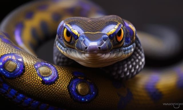 Chibi Cobra Portrait with Aztec Gold and Jewels