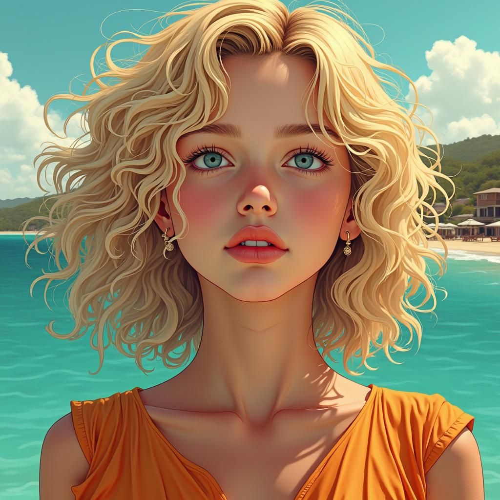 Blonde Girl Portrait in Comic Art Style