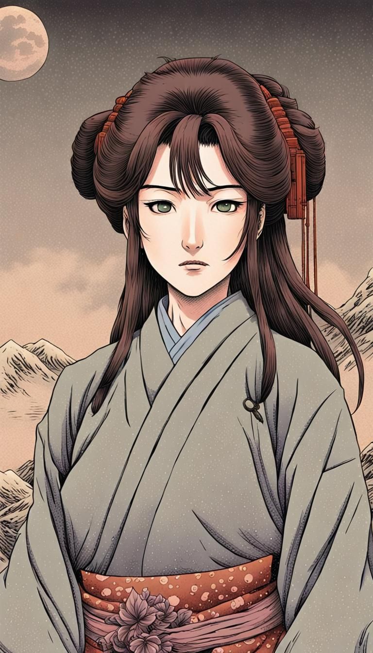 Manga Portrait in Muzan-e Style with Eerie Elegance
